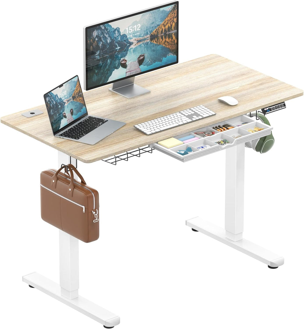 SHW 48-Inch Electric Height Adjustable Standing Desk w/Drawer, Maple