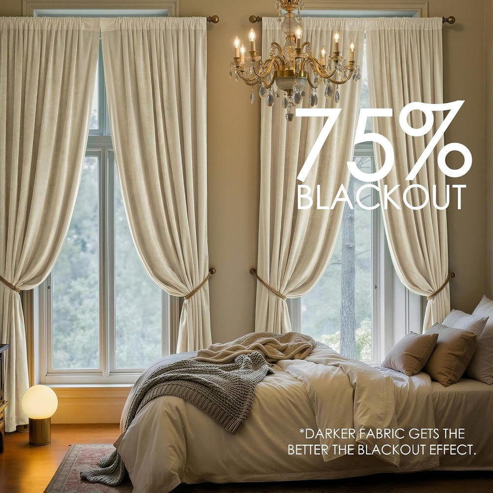 Nemia Ivory White Velvet Curtains Thermal Insulated Blackout Curtain for Bedr...