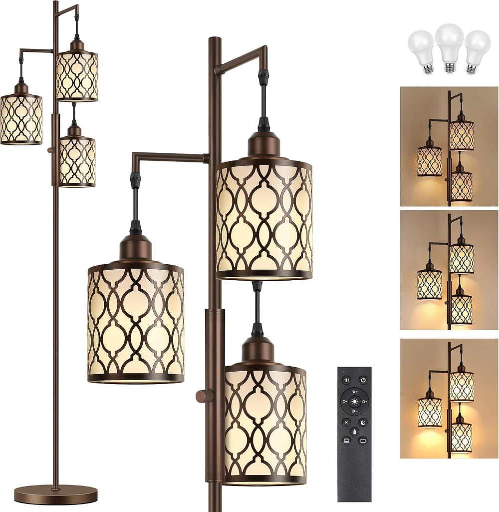 73" Dimmable Floor Lamp for Living Room, Standing lamps with Remote, Brown