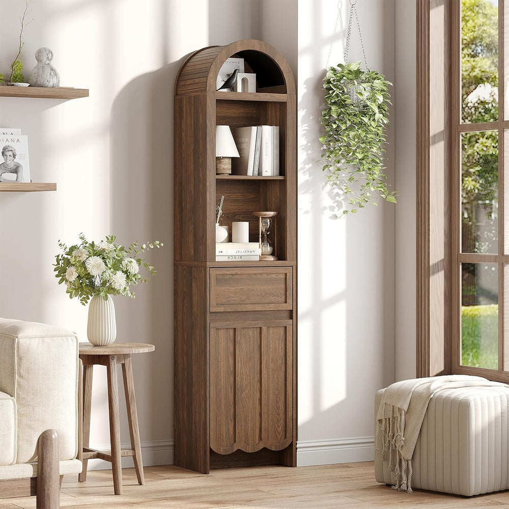 Vabches Tall Storage Cabinet with Arched Fluted Top, 67” Tall Bathroom Storag...