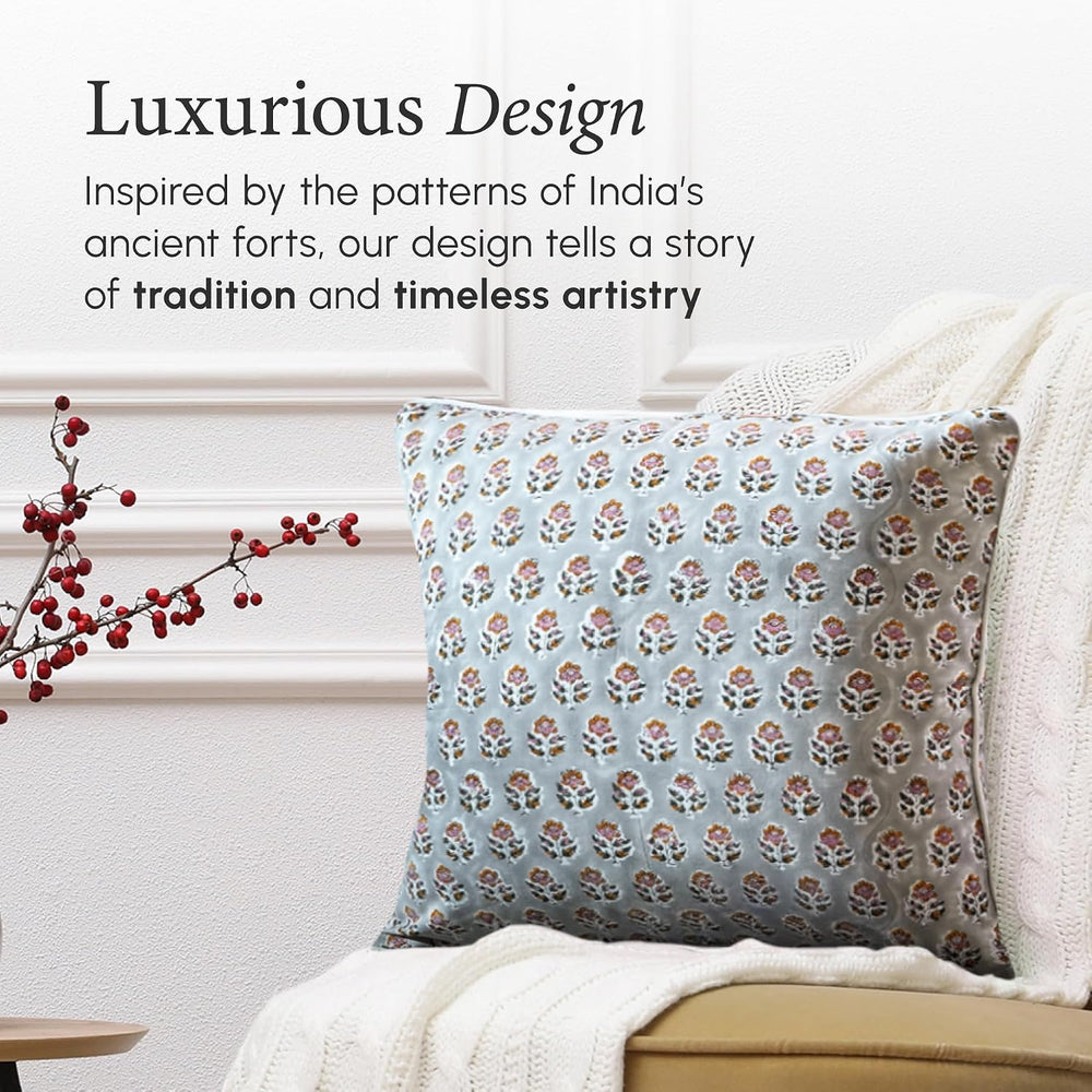 CPC Labra Grey Block Print Throw Pillow Covers 18x18 Inch, Pack of 2