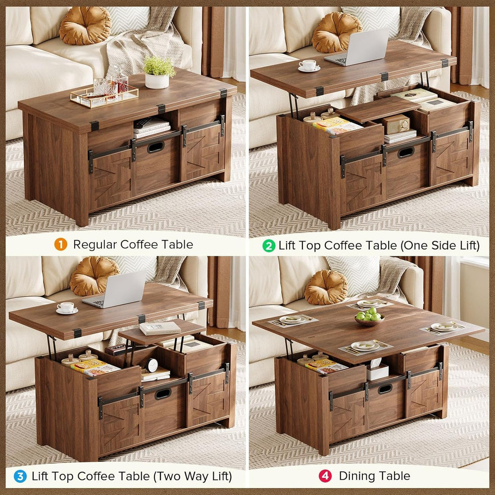 Memobarco 40" Farmhouse Lift Top Coffee Table with Storage Drawers,Walnut
