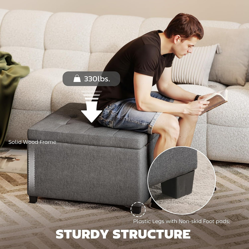 HOMCOM Storage Ottoman Coffee Table with Flip Top Seat Lid Wood Frame Gray