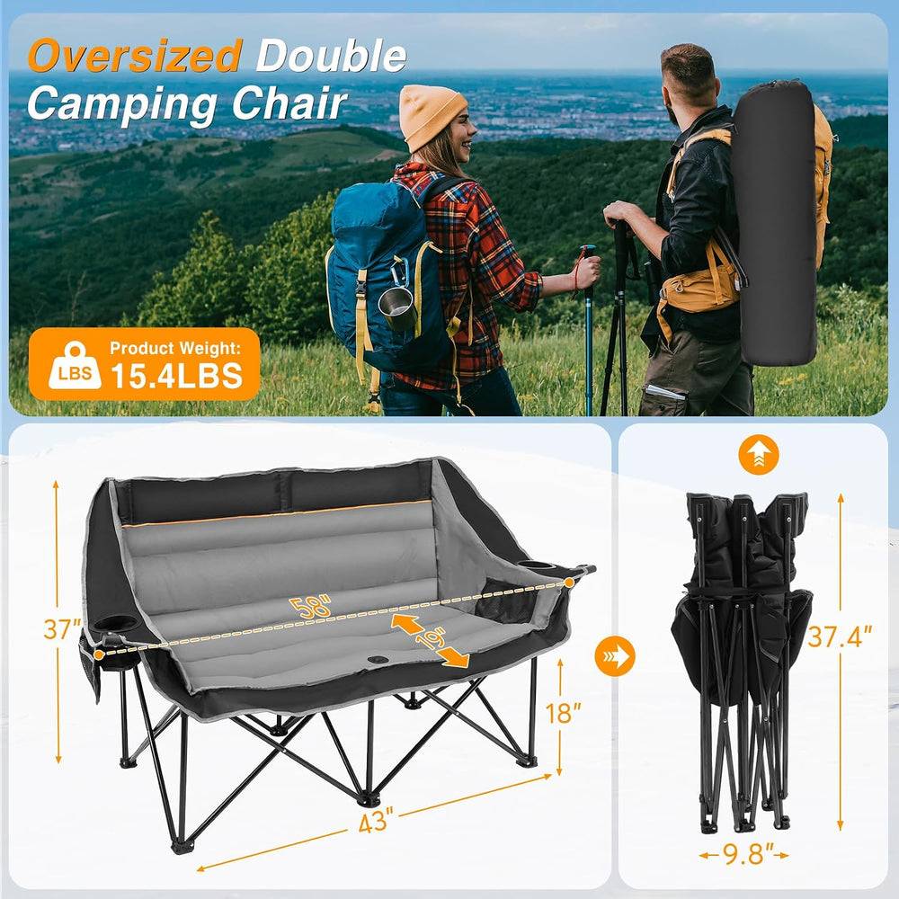 Suteck Double Camping Chair, Heavy Duty 660lbs Folding 2 Person Camp Chair