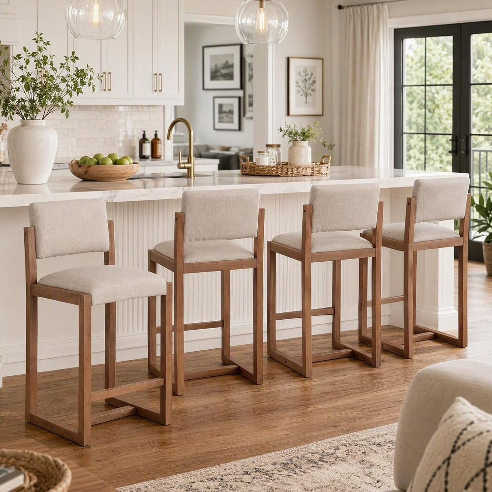 DUOMAY Modern 26" Counter Height Bar Stools Set of 2, Beige