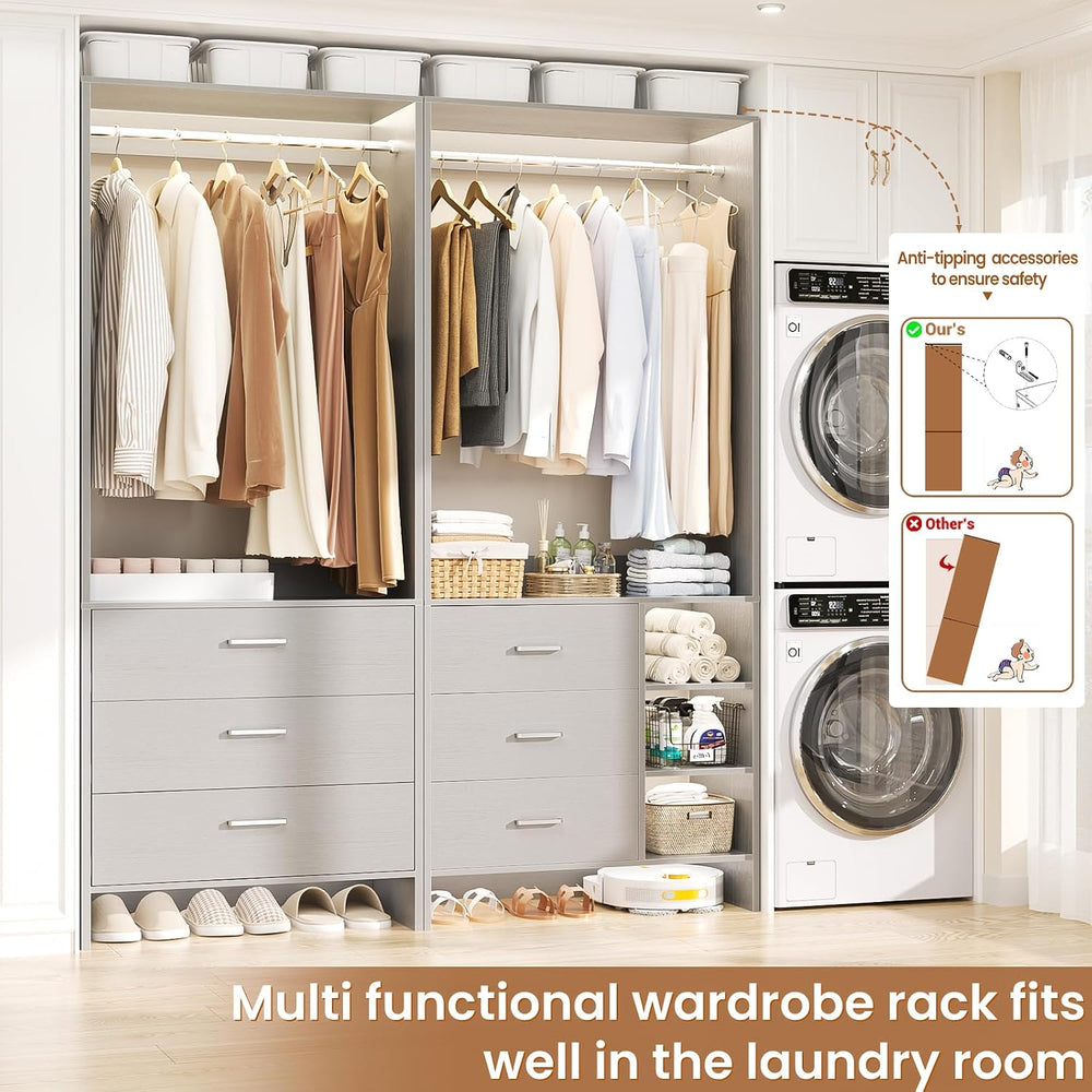 Aheaplus Closet System with 6 Drawers, 4.3ft, Set of 2, Set of 2 Grey