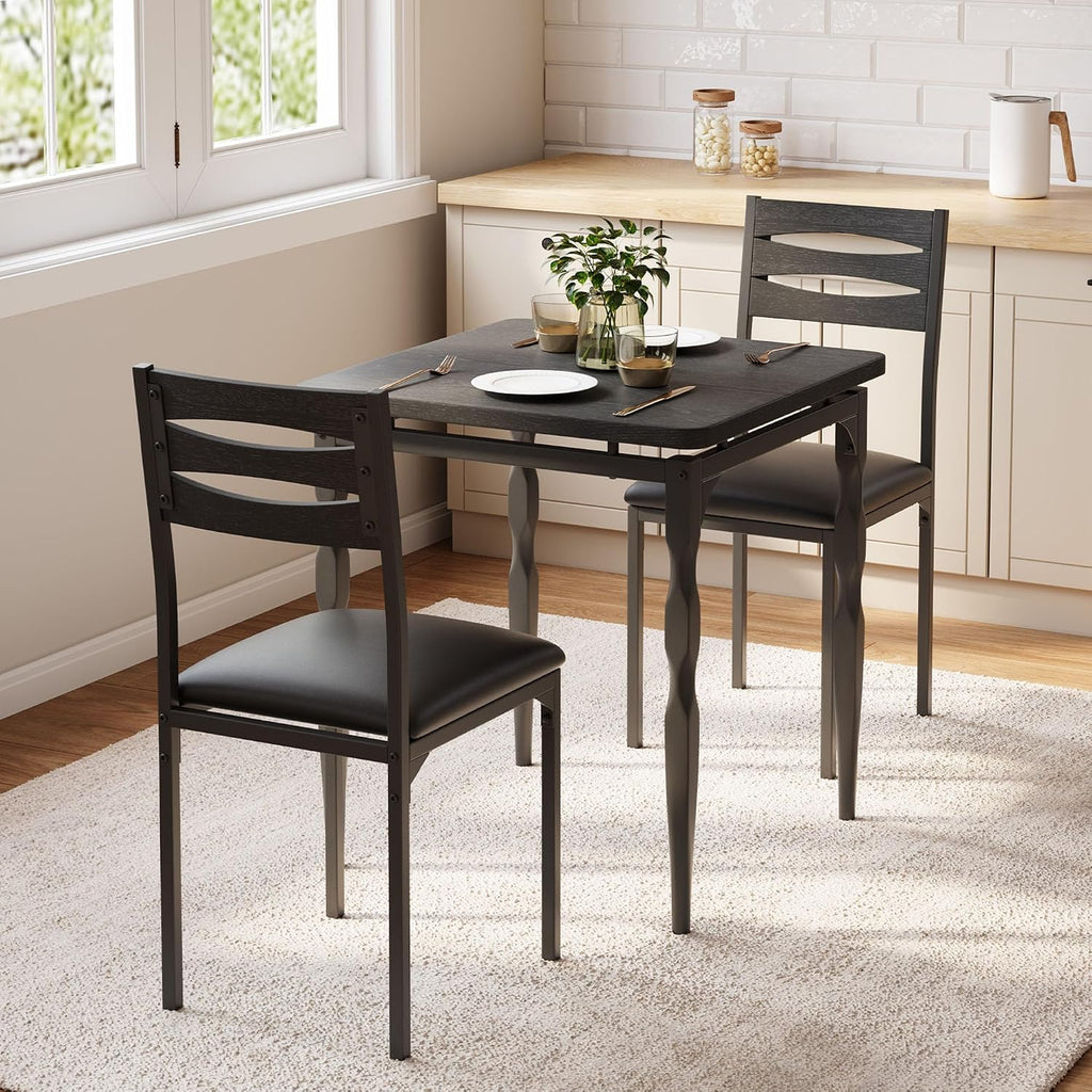GarveeHome 3 Piece Dining Table Set, Kitchen Table Set for 2, Black