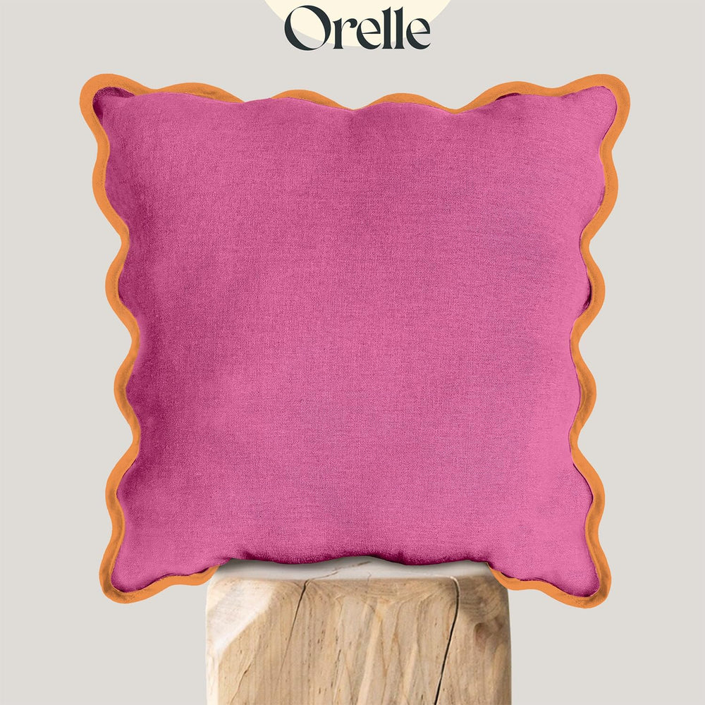 Orelle Scalloped Pillow Covers | Set of 2 | 100% Linen & Cotton | Decorat...