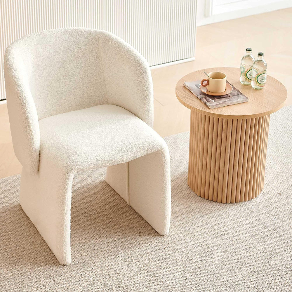Homedot Modern Dining Chair Upholstered Off White Teddy Velvet Barrel Home Ki...