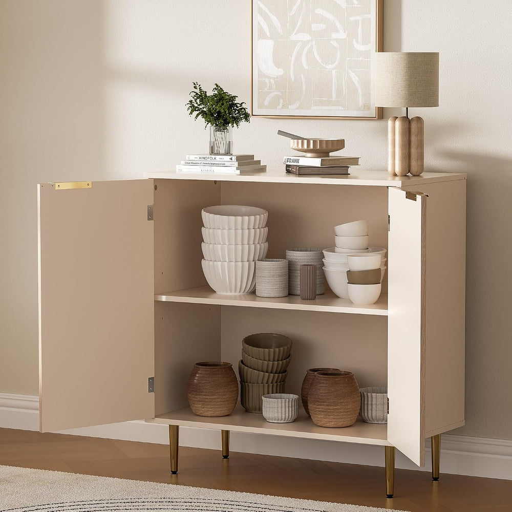 Housoul Fluted Buffet Sideboard Storage Cabinet with 2 Doors, Oak