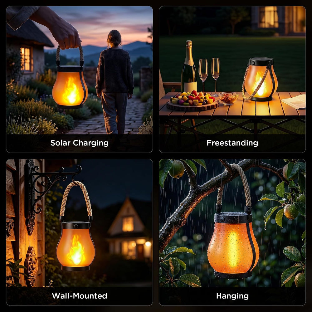 Solar Lanterns Outdoor Waterproof,2 Pack Flickering Flame Hanging Lanterns