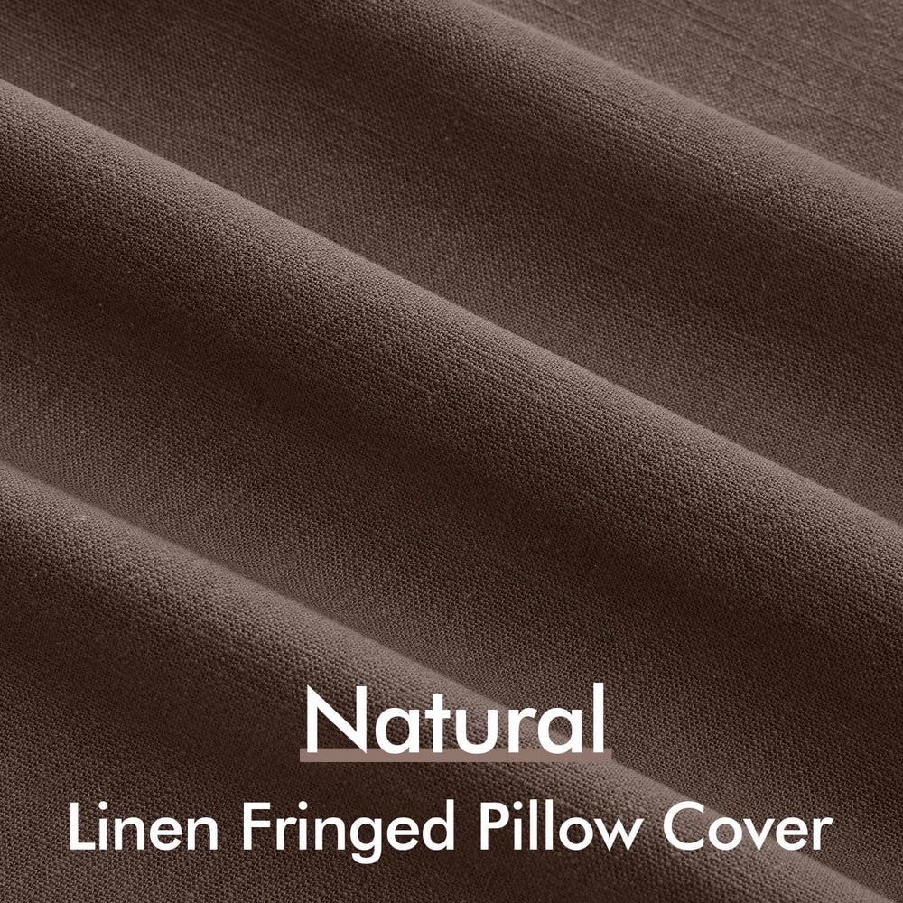 ANRODUO Decorative Linen Fringe Pillow Covers 20×20 Inch Mocha Brown 2 Pack