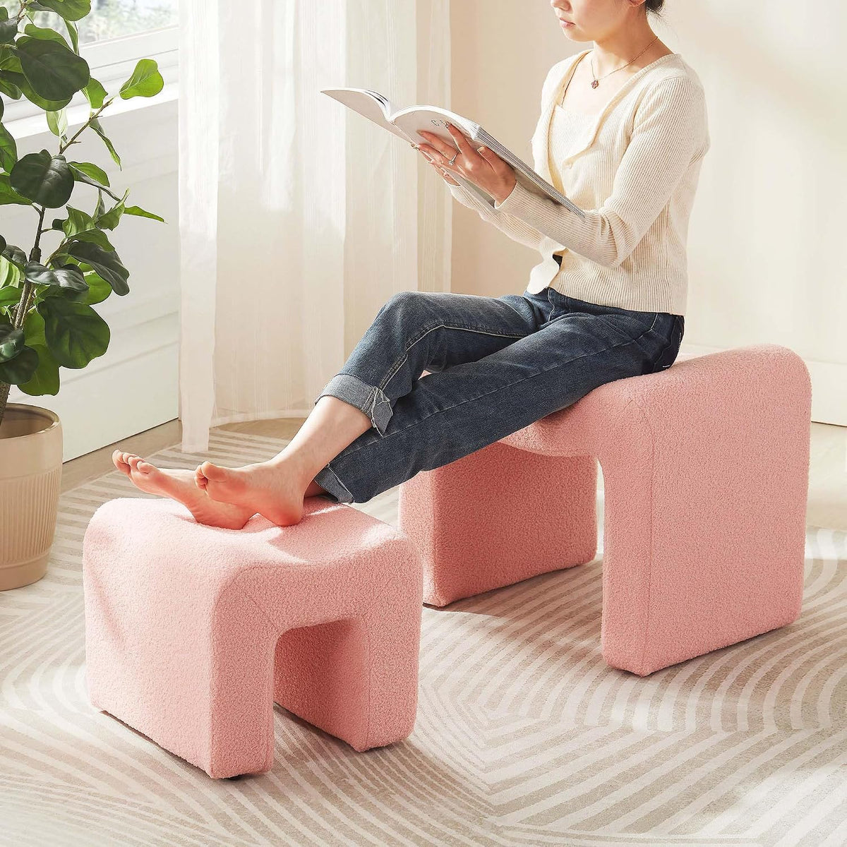 Ottoman Set of 2 Vanity Stool Chair Seating Backless
