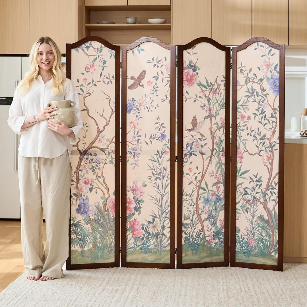 Svimi Oriental Style 4-Panel Wood Folding Screen Room Divider – Freestanding ...