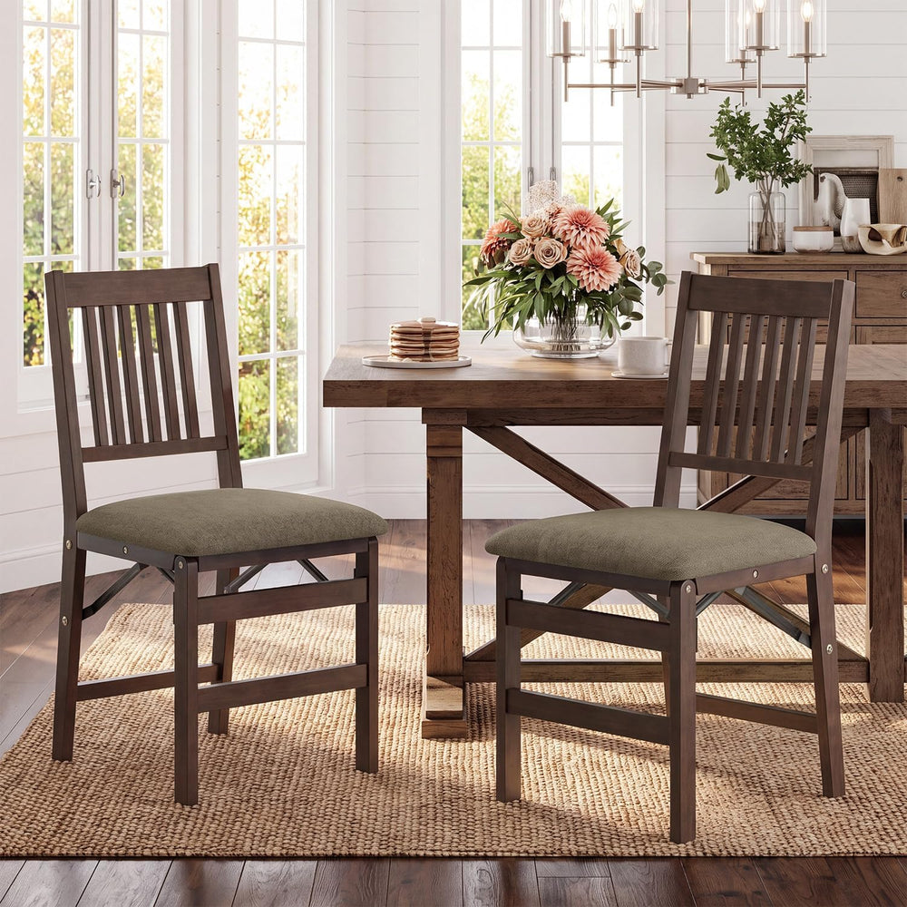 Wooden Folding Dining Chairs Set of 2 with Fabric Cushion, Pre‑Assembled