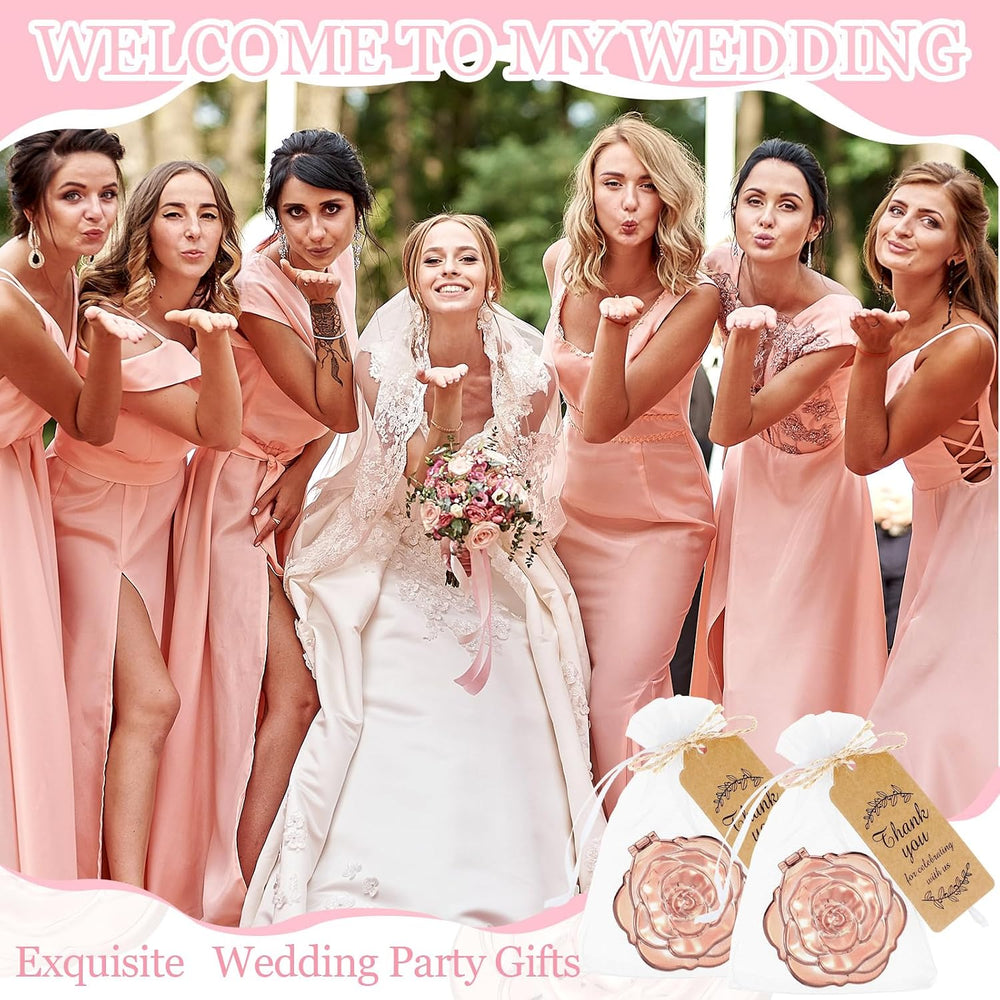 24 Sets Rose Compact Mirrors with Brush Bulk,Rose Gold