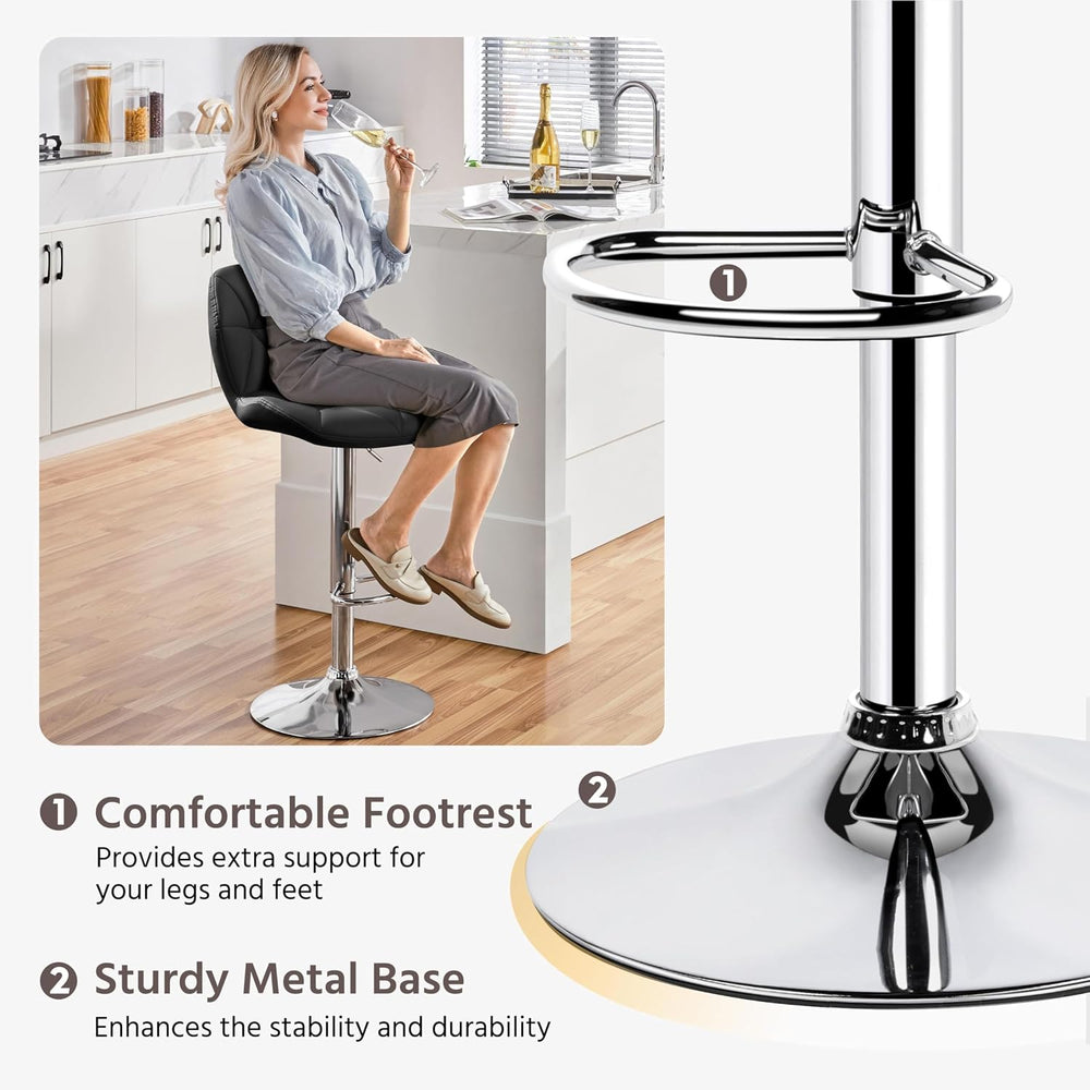 Yaheetech Bar Stools Set of 2 Adjustable Height Swivel Barstools Black