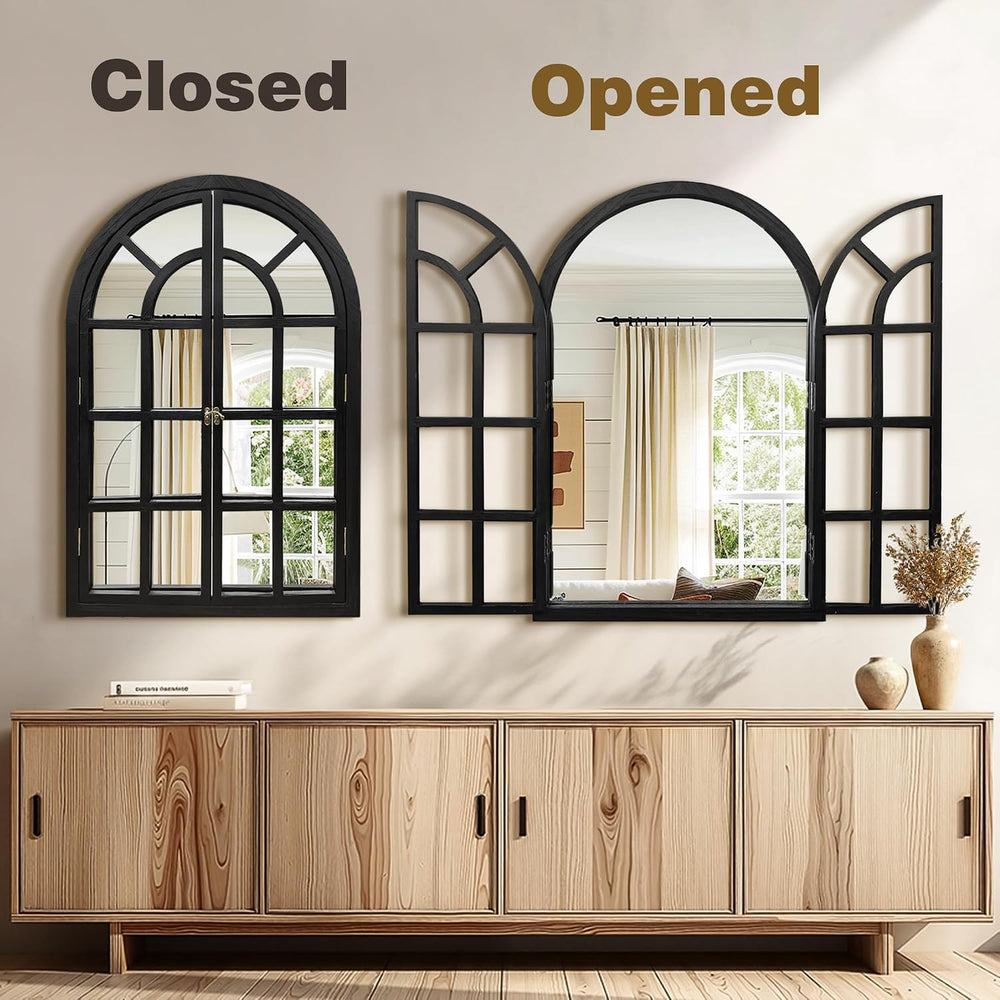 Arched Rustic Farmhouse Wood Mirror for Wall, 24" x 36", Black