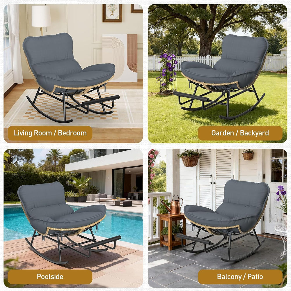 ZENPETIO Papasan Rocking Chair - 500LBS Oversized Rocer with Footrest