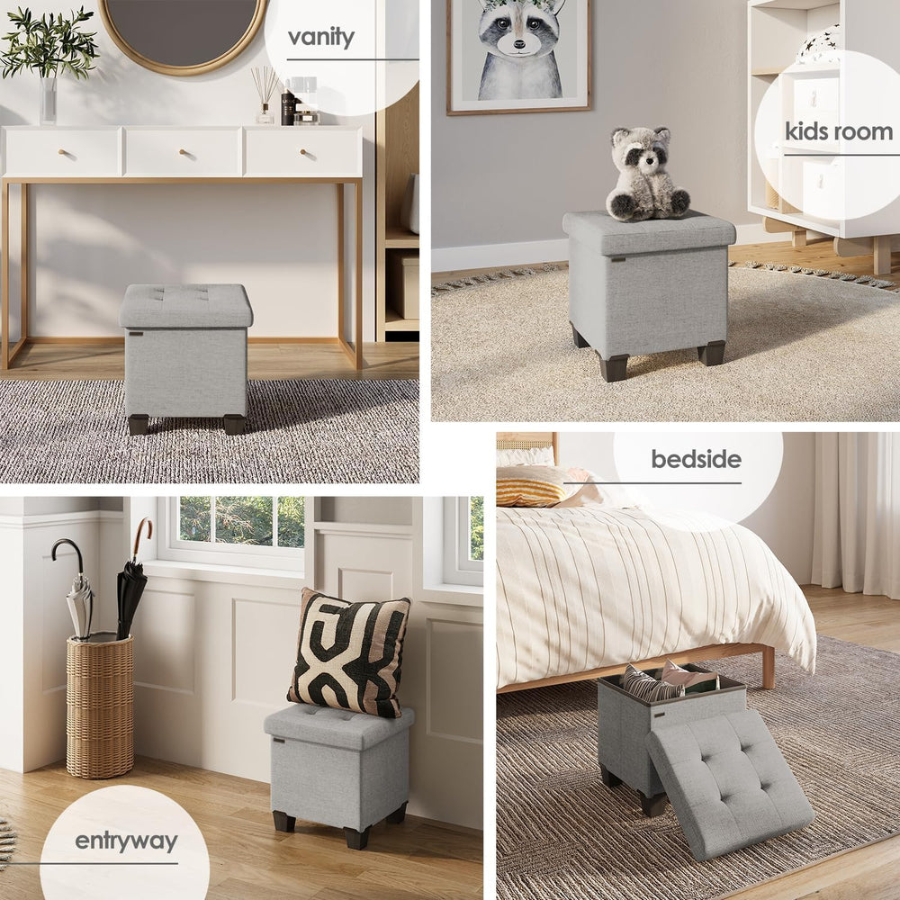 Storage Ottoman Cube with Small Bin, 15-in Square Ottoman with Storage for Li...