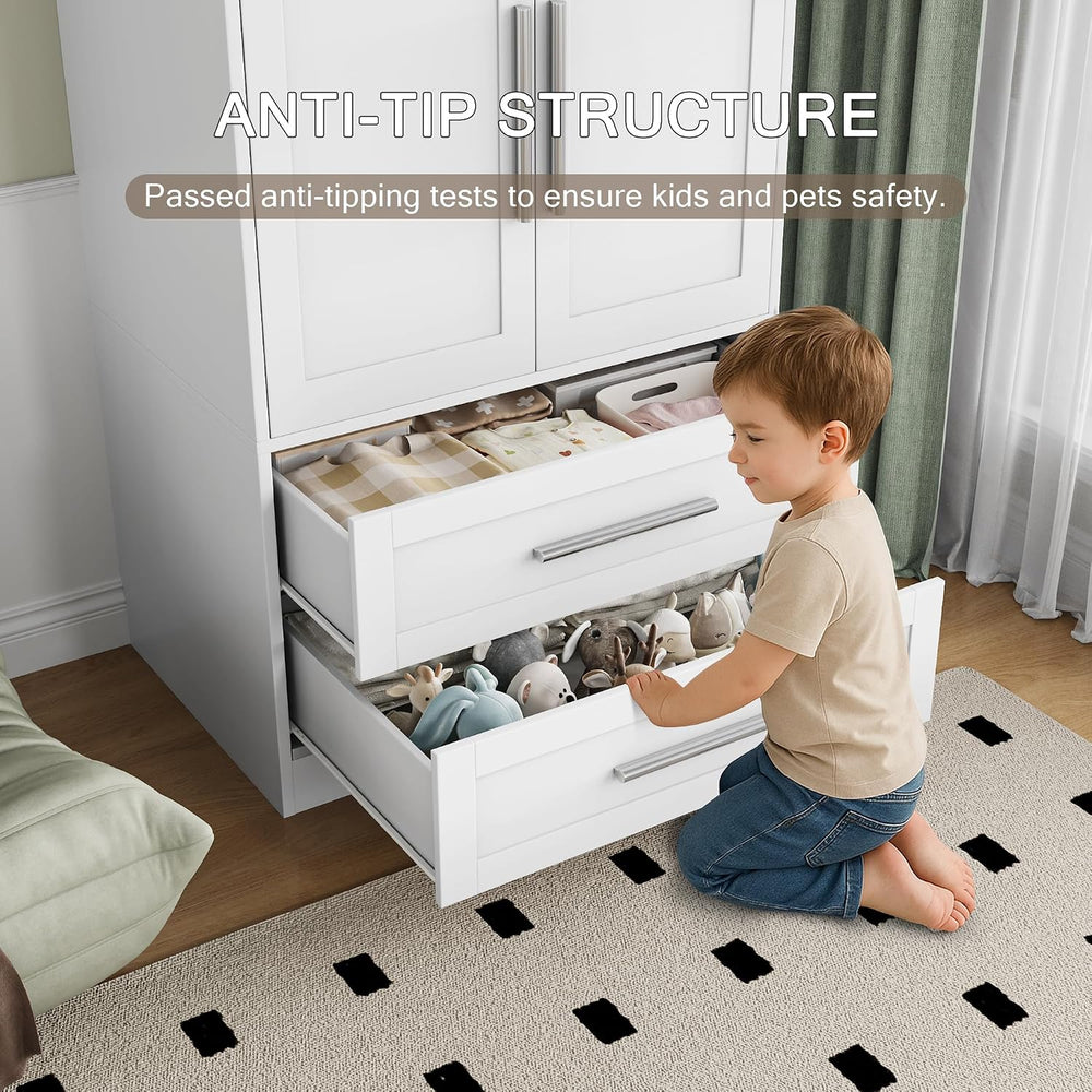 Einhomn Wooden Armoire Wardrobe Closet with 2 Doors and 2 Drawers,Bedroom Fre...