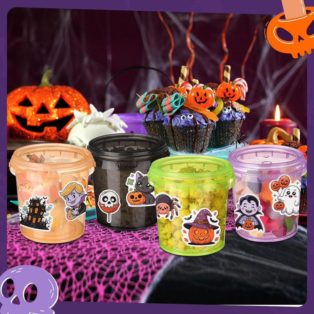 Funnymoom 16 Set Halloween Drink Bucket Cups with Lids and Straw, 34oz