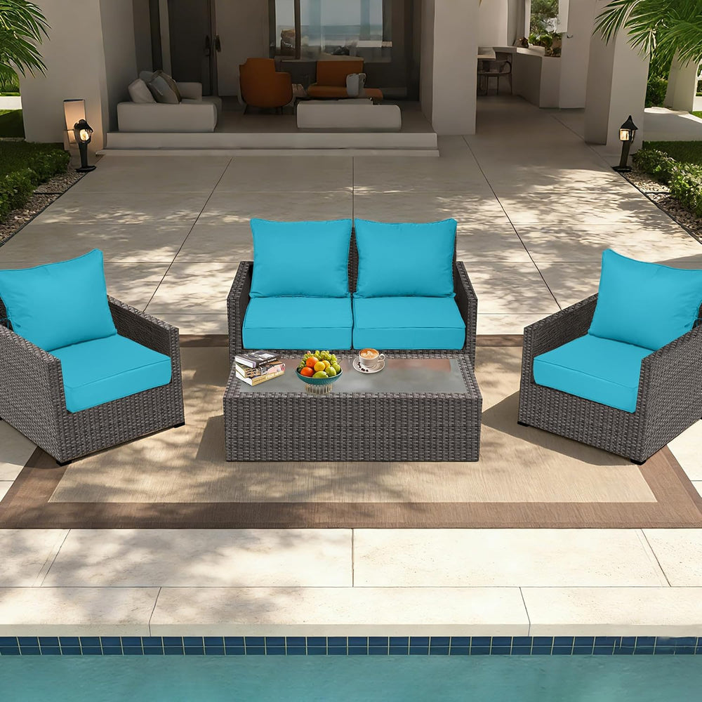 24x28 Outdoor Chair Cushions Set of 4, Waterproof Deep Seat Cushions for Pati...