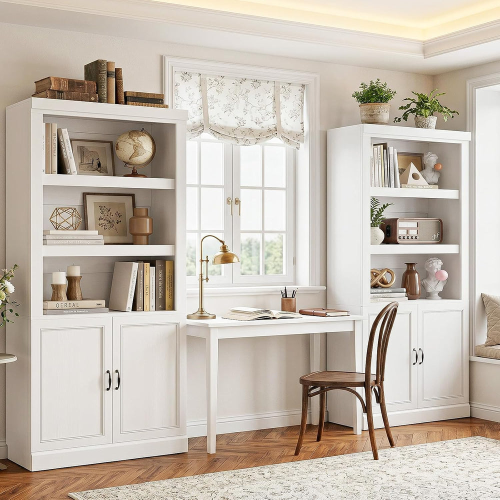 Unikito 71" Tall Bookshelf with Doors and Adjustable Shelves, 2 Pack