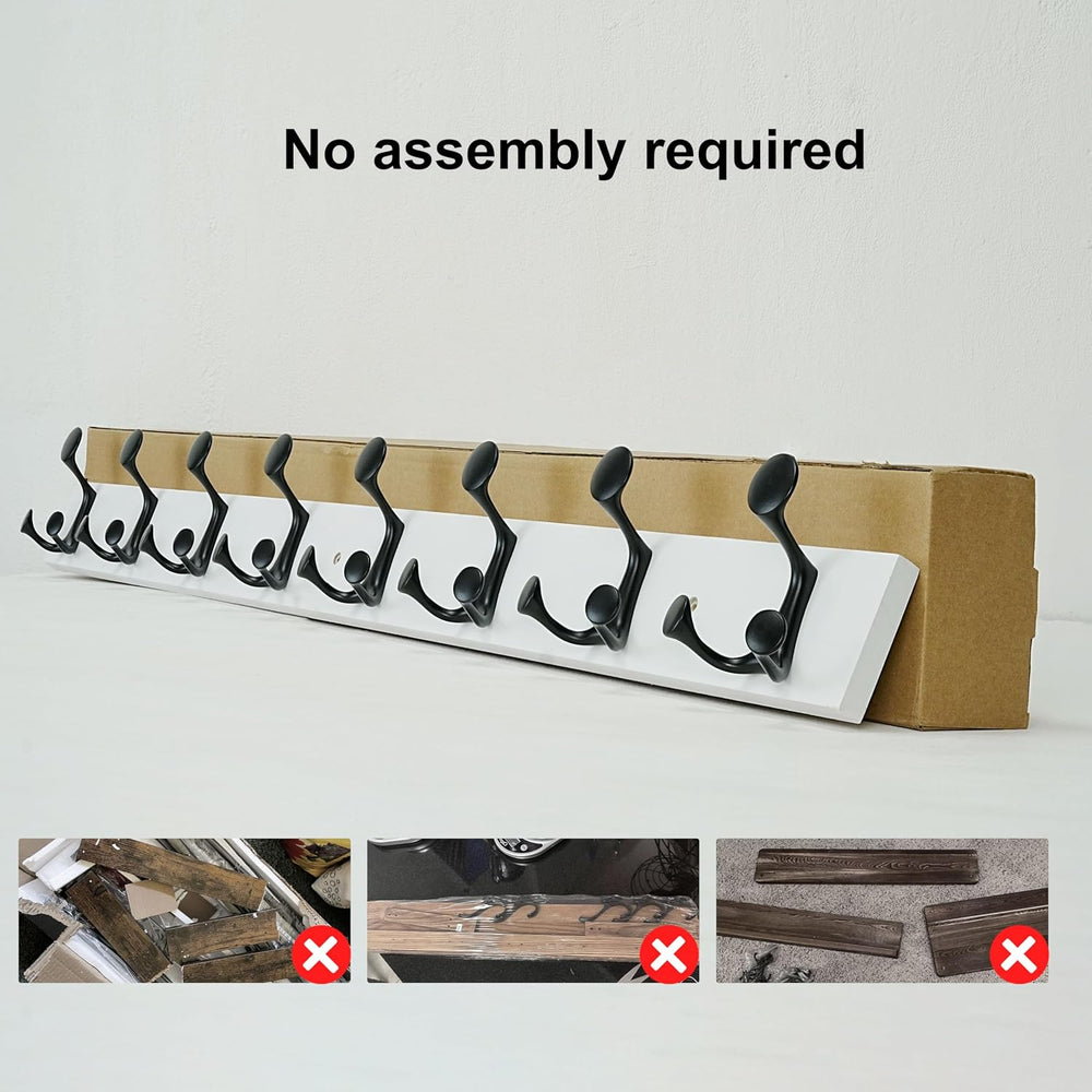 SKOLOO 43-Inch White Wood Coat Rack Wall Mount with 8 Triple Hooks - Ideal fo...