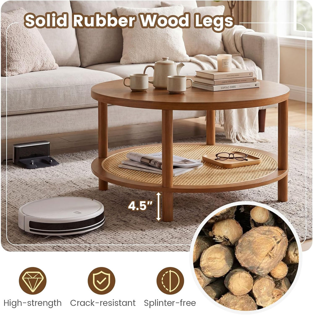 GIANTEX Rattan Coffee Table, 31.5" Round Center Table with Storage &...