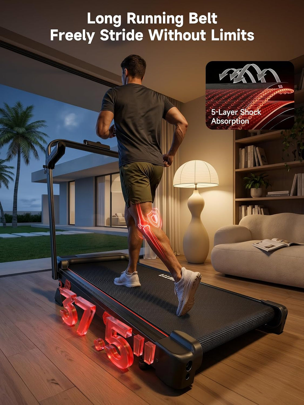 RHYTHM FUN 16% Incline Walking Pad Treadmill with Handles, 6.2MPH, Foldable