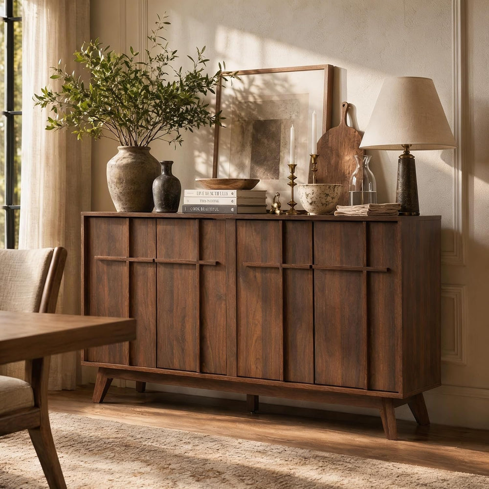 knoworld 59" Sideboard Buffet Cabinet with Storage, Modern Credenza, Brown