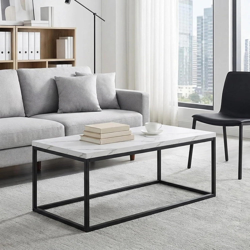 CENSI 40" White Marble Coffee Table/Center Table, Medium Size