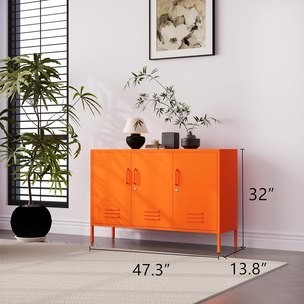 47.3" Wide Orange 3-Door Lockable Metal Storage Locker, Heavy-Duty Multi...