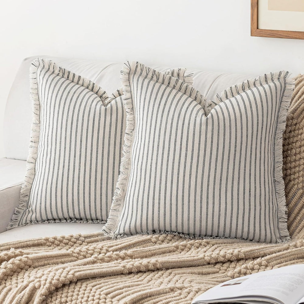 YEENAASY Throw Pillow Covers 20x20 Boho Striped Pillow Cases with Tassel