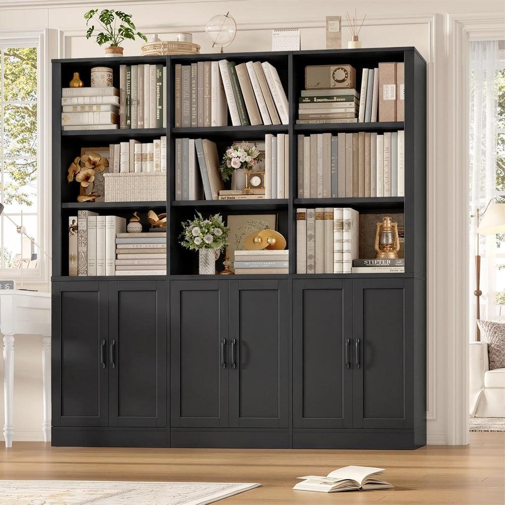 FINETONES 70” H x 63” W Triple Wide Bookshelf, Tall Bookcase with 6 Doors