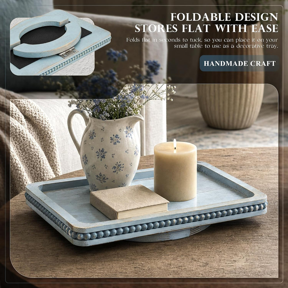 EOSAHR Farmhouse Couch Tray: Foldable Sofa Arm Tray for Drinks & Snack,Blue