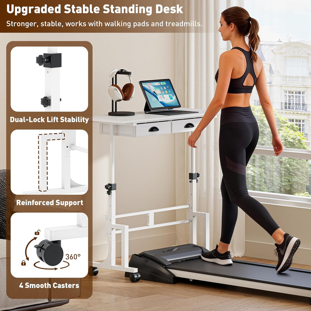 Height Adjustable Standing Desk with 2 Drawers, Small Sit Stand Up Desk with ...