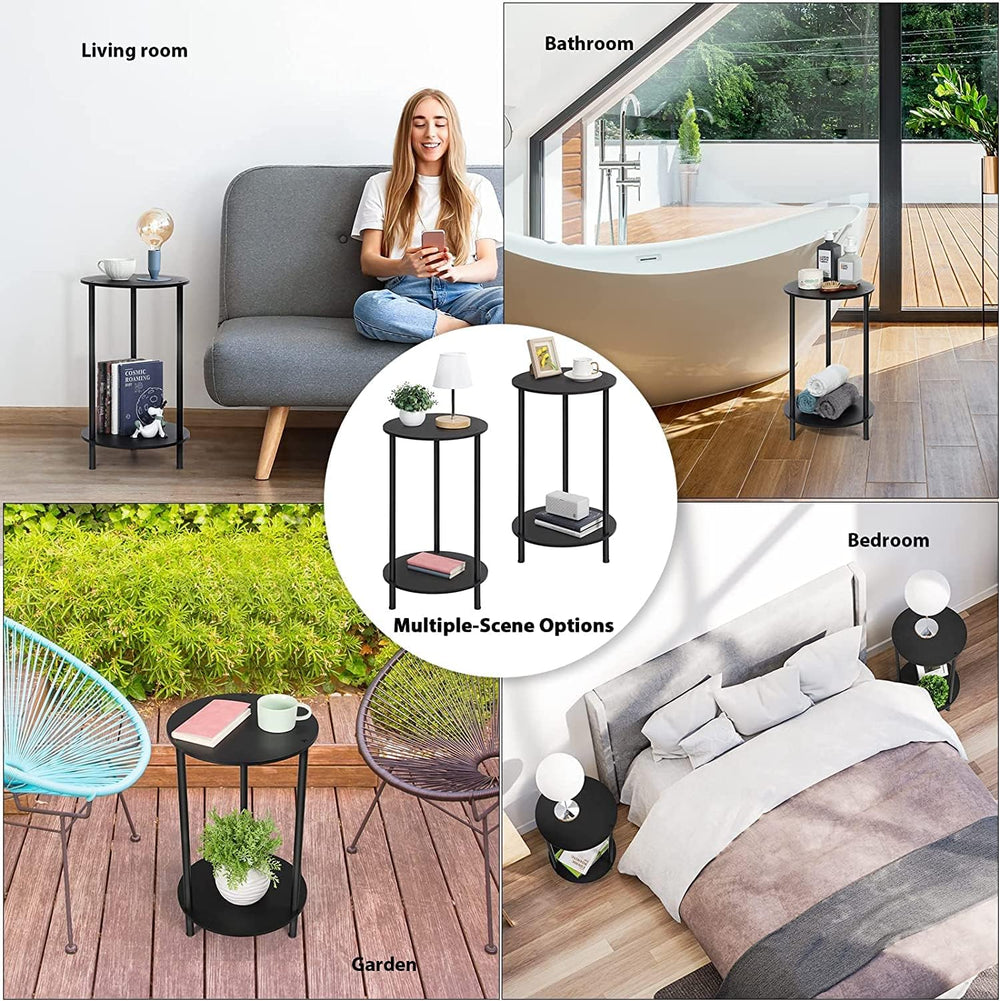 Small Round Side Table Set of 2, 2 Tiers Small Space End Tables for Bedroom