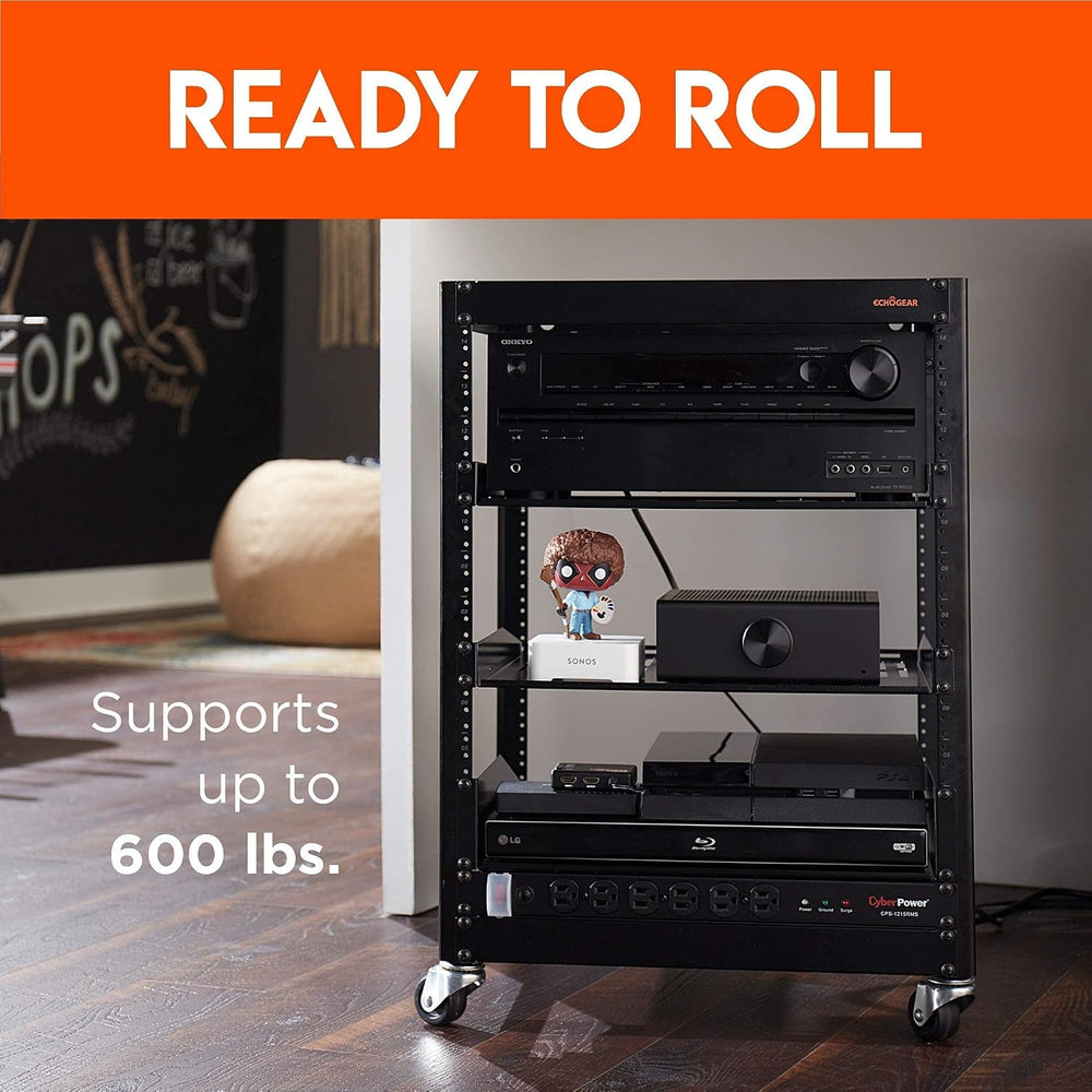 ECHOGEAR 15U Open Frame Rack & Caster Kit - Heavy Duty Rack with Vented S...