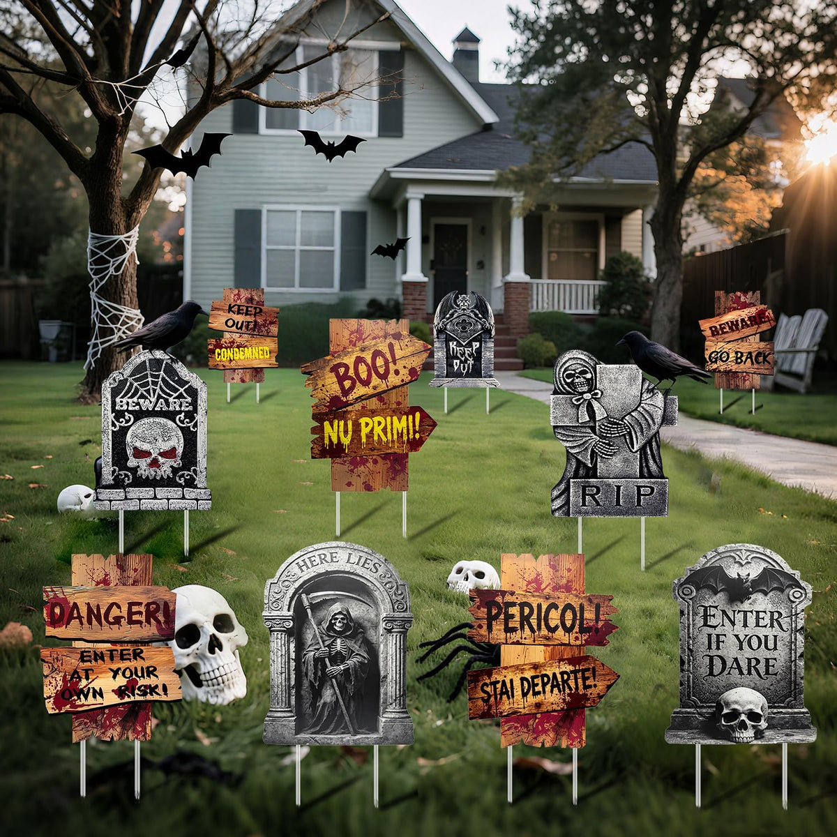 Halloween Decorations Outdoor, 10 Pack Realistic Corrugated Plastic Tombstones and Scary Decorative Signage with Stakes, Scary Lawn Decor for Vampire Graves, Garden (14.9"x11.5") Garden Pedestals