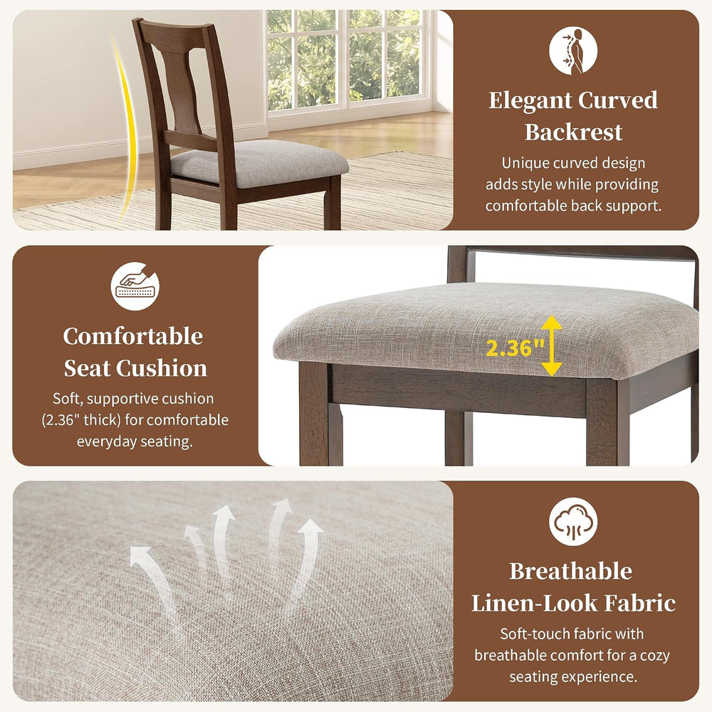 P PURLOVE 3 Piece Kitchen Dining Set, Wood Dining Table Set, Brown+Beige