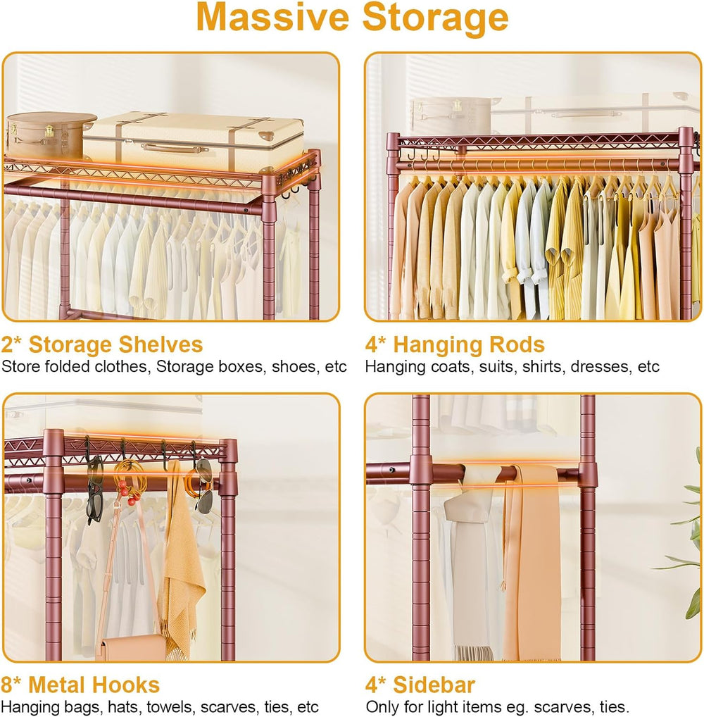 ULIFHOME Rolling Clothes Rack, Clothing Racks for Hanging Clothes, Bronze