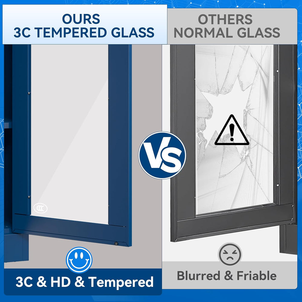 Polup 71" Blue Metal Glass Display Cabinet with Security Lock