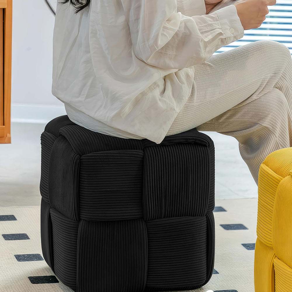 Cmishe 15" Square Woven Corduroy Ottoman Footrest - Modern Vanity Stool ...
