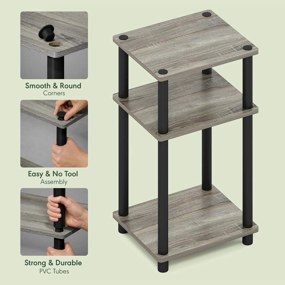 Furinno JUST Toolless 3-Tier Side Table, Open Shelf End Table, French Oak