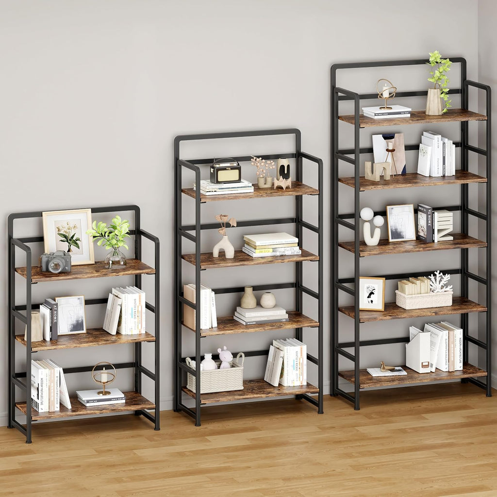 folding bookshelf 4 tiers,no assembly,vintage wood storage,rustic brown, package contents
