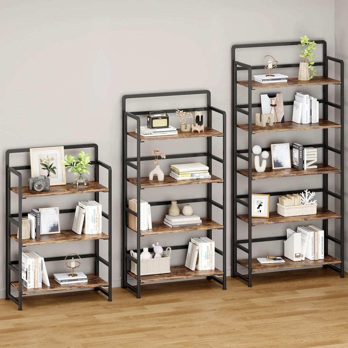 folding bookshelf 4 tiers,no assembly,vintage wood storage,rustic brown, package contents