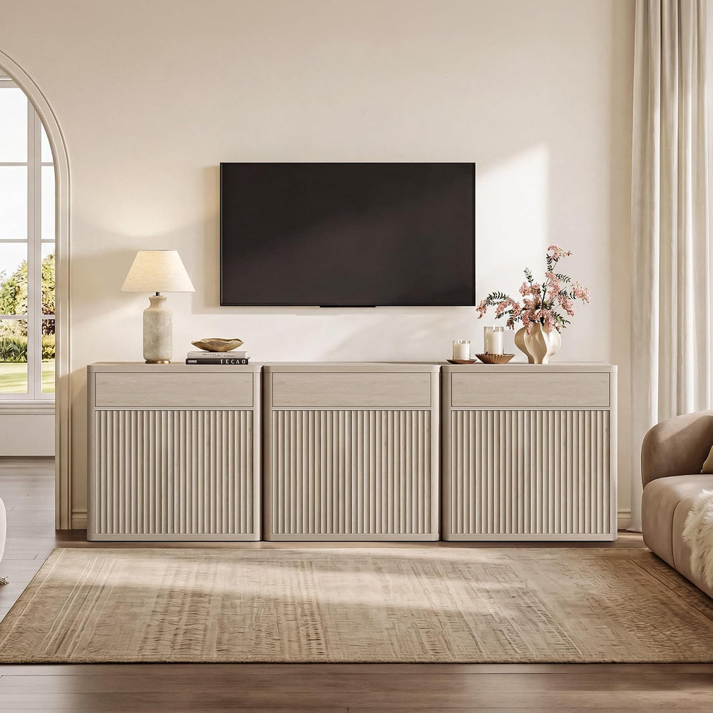 SICOTAS Buffet Cabinet with Storage - Accent Fluted Storage Cabinet with 4 Do...