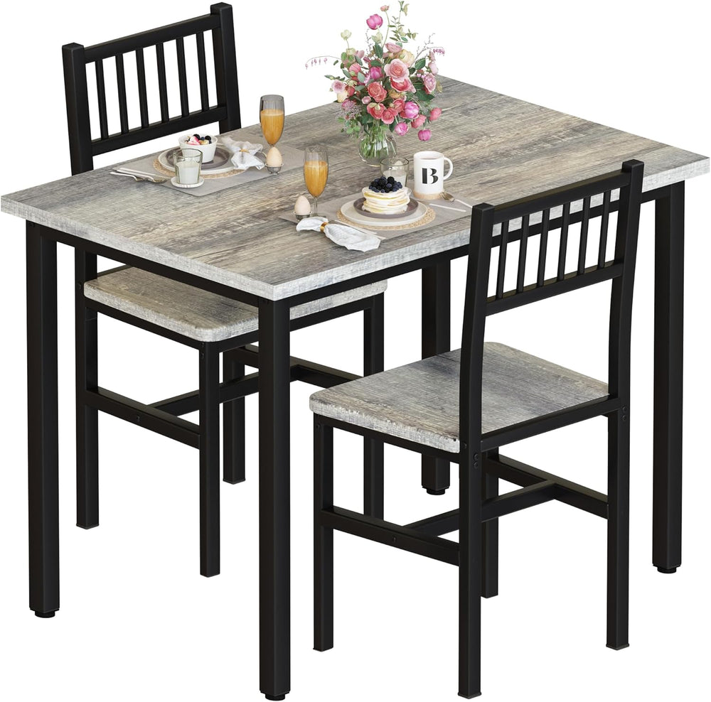 AWQM 3 Piece Dining Table, Small Kitchen Table Set for 2 with Chairs(Grey)